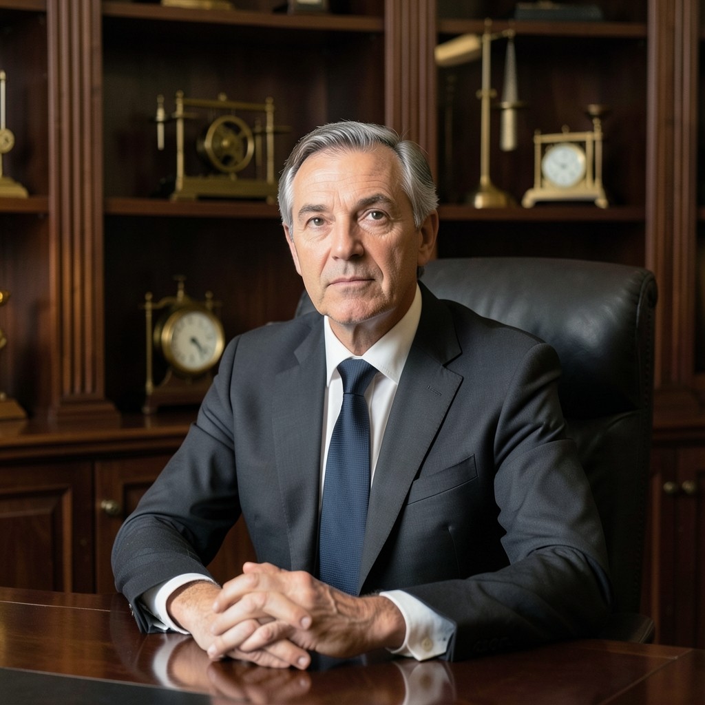 Portrait de Valentin Blanc dans un cabinet avec instruments de précision en laiton