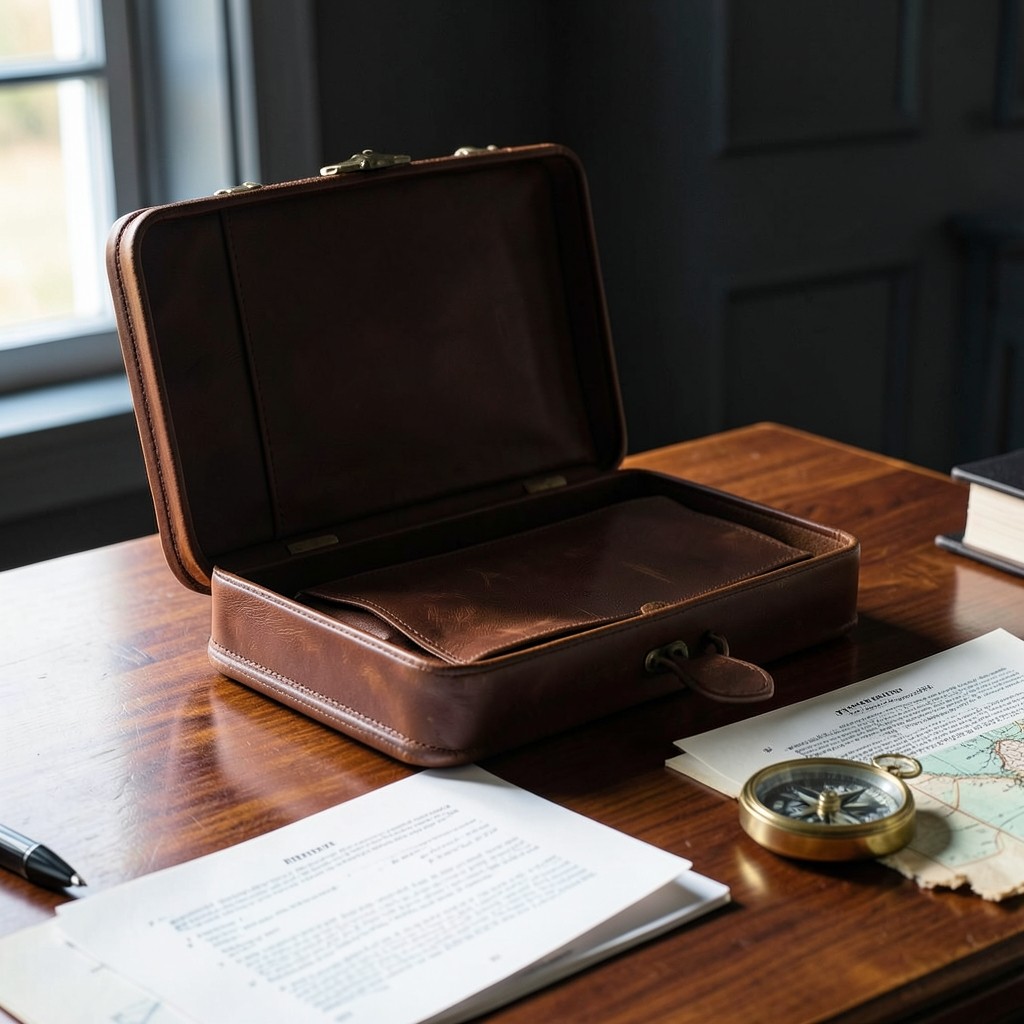Valise professionnelle ouverte à côté de documents juridiques